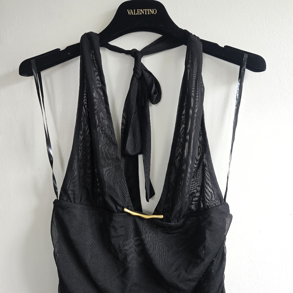 New Caroline Constas Salma Halter Gold Plated Detail Black Cover-Up Dress Large - Picture 6 of 8